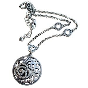 Brighton Deco Rose necklace silver plated chain Swarovski Crystal jeweled 18"L